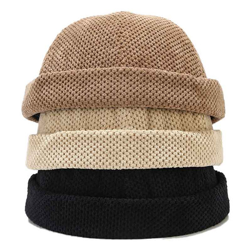 Men Women Retro Dome Melon Brimless Beanie Cap Unisex Novelty Skullcap Sailor Trendy Color Elastic Panels Docker Cotton Hat