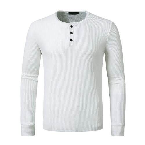 New T Shirt Men Henley Shirt Mens Casual Slim Fit Long Sleeve Tee Shirt Waffle Solid Fashion Tops Tees Brand Men Clothing