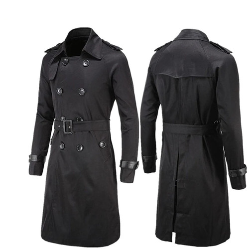 British Style Classic Trench Coat Jacket Men Trench Coat Male Double Breasted Long Slim Outwear Adjustable Belt