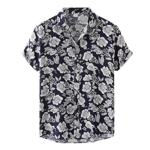 Men Casual Hawaii Floral Printed Shirt Summer Short Sleeve Turn-down Collar Shirt Men Harajuku Clothing