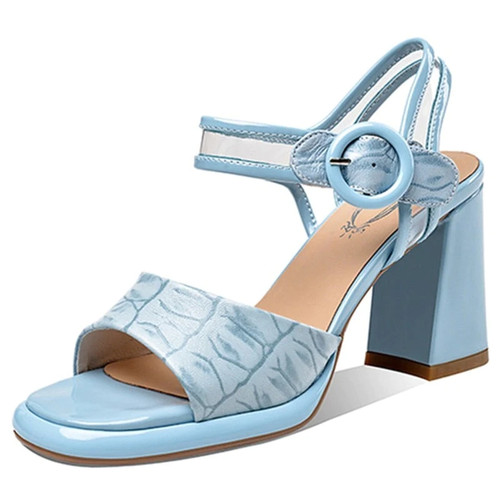 Genuine Leather Sandals Women Square High Heels Platform Shoes Buckle Summer Ladies Dress Shoes