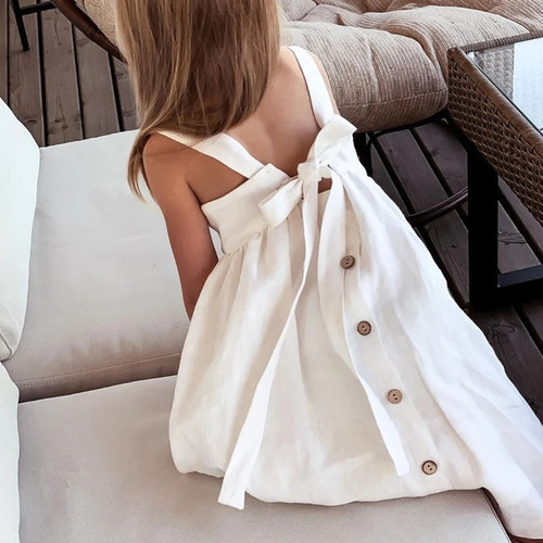 Girls Cotton And Linen Sleeveless Suspender Dress With Adjustable Shoulder Straps Summer New Casual Pocket Kids Dresses