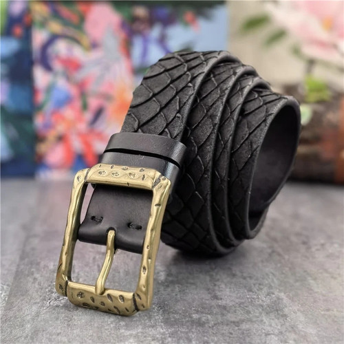 Hand Carving Luxury Double-Sided Use Leather Belt Men Ceinture Homme Thick Genuine Leather Belt Men Retro Brass Buckle
