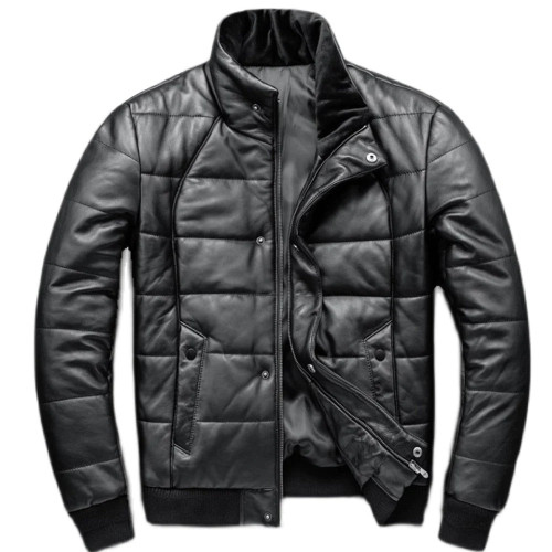Men Sheepskin leather jacket down and cotton winter warm jacket Men stand-up collar