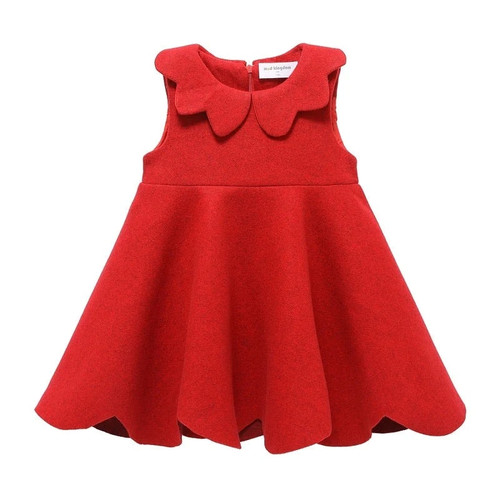 Elegant Faux Wool Collared Girl Swing Dress Plain Sleeveless for Girls Clothes Tulle Princess Dress Autumn Winter