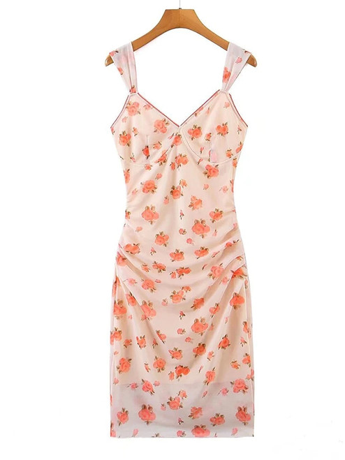 Romantic Women French Style Flower Sling Dress Female Sleeveless Draped Sexy Dress Summer