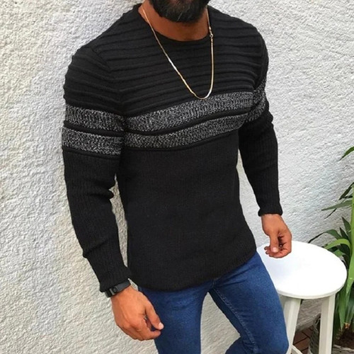 Winter Casual Men Sweater O-Neck Striped Slim Fit Knitted Sweater Men Pullover Oversize Mens Clothing Pull Homme