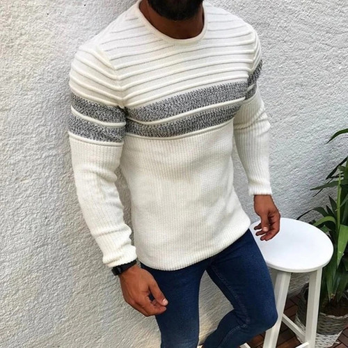 Winter Casual Men Sweater O-Neck Striped Slim Fit Knitted Sweater Men Pullover Oversize Mens Clothing Pull Homme