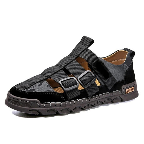 Leather Men Sandals Casual Shoes Buckle Hook Comfortable Breathable Outdoor Sandals Summer