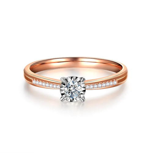 0.19Carat 3.5mm Round Cut Real Diamond Natural Gemstone Ring 4-Prongs Halo 14K Rose Gold For Women