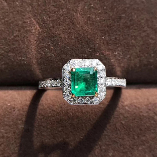 1.17ct AAA Natural Colombian Emerald Engagement Ring Real Solid 18k White Gold princess cut Moissanite for Women