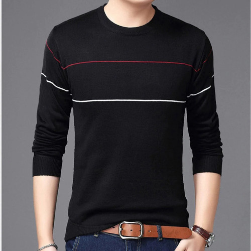 Spring Autumn Casual Men Sweater O-Neck Striped Fleece Slim Fit Sweaters Pullovers Pullover Men Sweater