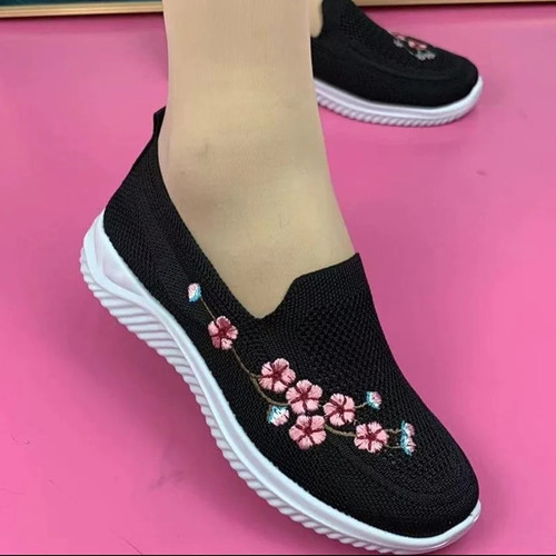 Women Sneakers Mesh Breathable Floral Comfort Mother Shoes Soft Solid Color Female Footwear Lightweight