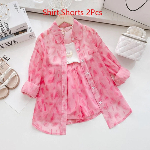 Autumn Baby Clothes Girls Pink Leopard 2 Piece Spring Kids Love Sling Vest Long Shirts 4-12 Y Girl Casual Clothing Suit