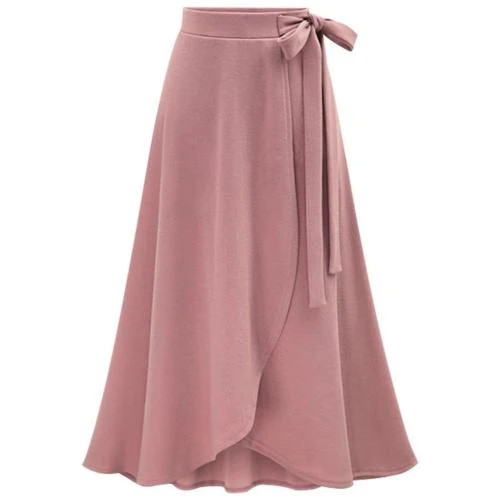 Elegant Office Lady Skirt Bandage Solid Color High Waist Slit Large Hem Long Skirt for Date