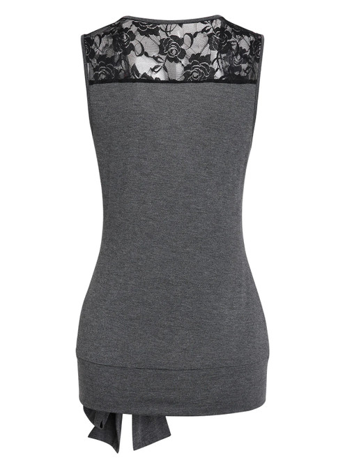 Bowknot Rose Lace Panel Surplice Tank Top Space Dye Women Top Top Flower Floral