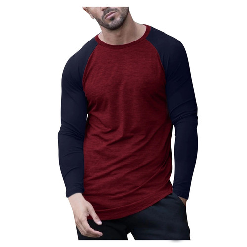 Men Autumn Patchwork Long Sleeve T-shirt Slim Casual O Neck Pullover Top Daily Sports Oversized T Shirt Men