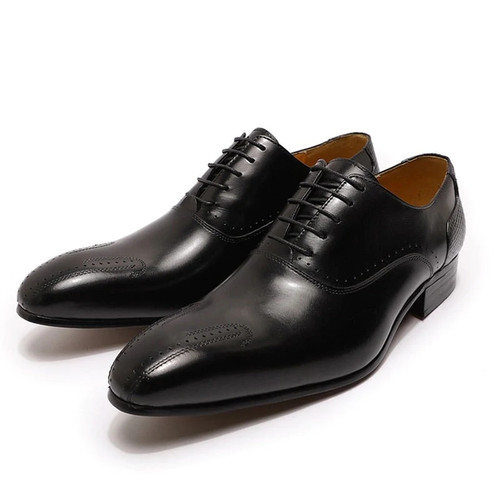 WINTER LUXURY MEN GENUINE LEATHER SHOES LACE UP WEDDING OFFICE BUSINESS POINTED TOE FORMAL MEN DRESS  OXFORD SHOES FOR MEN