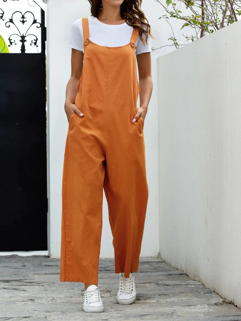 Woman Sleeveless Bib Dungarees Jumpsuits Summer Casual Loose Solid Overalls for Women Female Spaghetti Strap Wide Leg Jumpsuit