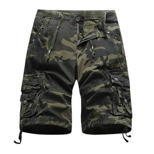 Summer Camouflage Cargo Shorts Men Cotton Casual Shorts Mens Multi Pocket Military Knee Length Short Pants Loose Work Trousers