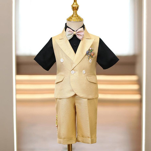 5PCS Children Suit Gentleman Boys Vest Shorts Tuxedo Sets Kids Formal Wedding Party Outfits Birthday Elegant Clothes