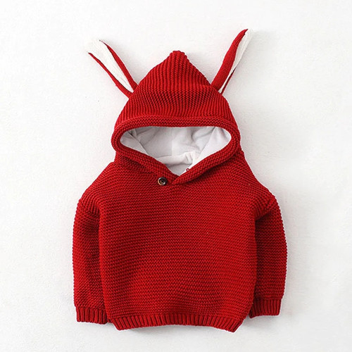 Baby Winter Autumn Sweater Children Sweaters Cute Rabbit Ears Girls Boys Hooded Sweater Cotton Knit Childrens Clothing