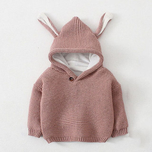 Baby Winter Autumn Sweater Children Sweaters Cute Rabbit Ears Girls Boys Hooded Sweater Cotton Knit Childrens Clothing