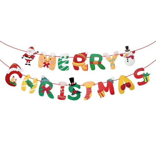 Merry Christmas Paper Banner Garland Xmas Decorations for Home Santa Ornament  Hanging Flag 2022 New Year Party Supplies