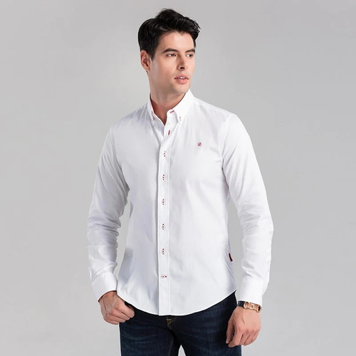 100% Cotton Long Sleeve Shirt Solid Slim Fit Male Social Casual Business White Dress Shirts