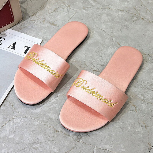 Women Indoor Slippers Brides Bridesmaid Outdoor Silk Slippers Anti-slip Summer Wedding Shoes Woman Slides