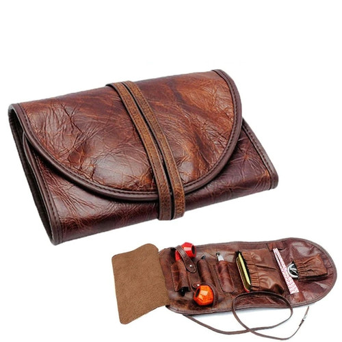 Kraft first layer Leather Smoking Tobacco Pipe Pouch Bag Organize Case Pipe Tool lighter Holder Pocket for 2 pipe