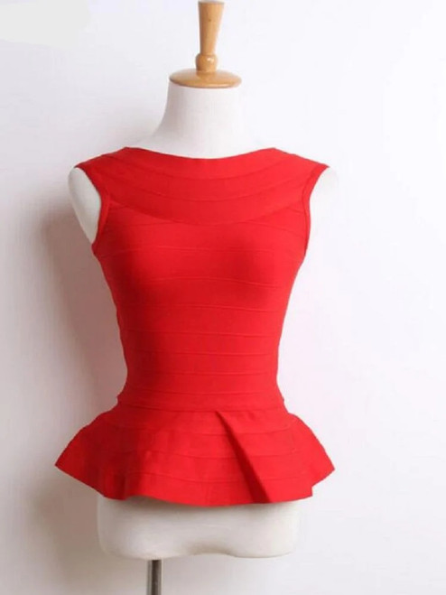 Sleeveless Fishtail Bandage Tops Vest Slim Thin Waist Sexy Long Elastic Tops Red