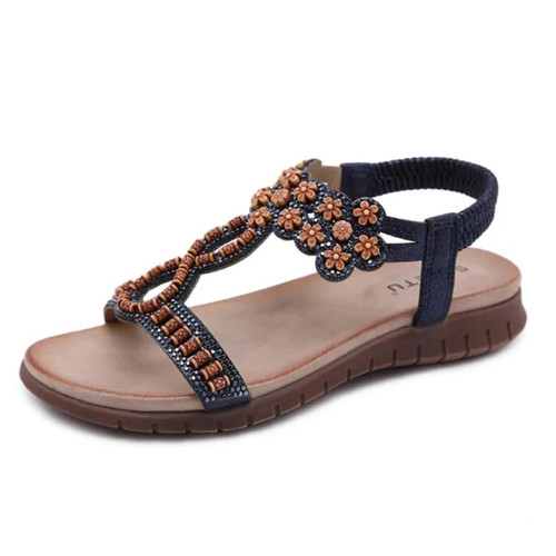 Women Sandals Bohemian Summer Sandals Rhinestone Lady Shoes Wooden Beads Beach Shoes Fashion Footwears