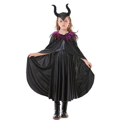 S-XL Girls Sleepy Witch Cosplay Kids Children Halloween Black Demon Costume Carnival Purim Parade Movie Role Playing Party Dress
