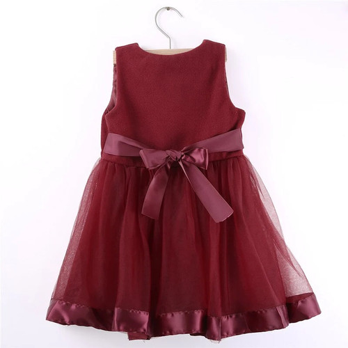 2-7 Years Kids Baby Girls Princess Dress Party Tulle Bow Gown Dress For Girls Cute Red Wine Formal Party Tutu Dress Girl Clothes