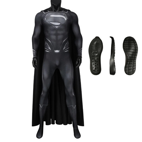 Halloween Party Bodysuit Superhero Clark Kent Cosplay Costume 3D Printing Suit Black Outfit With Outdoor Soles Cape