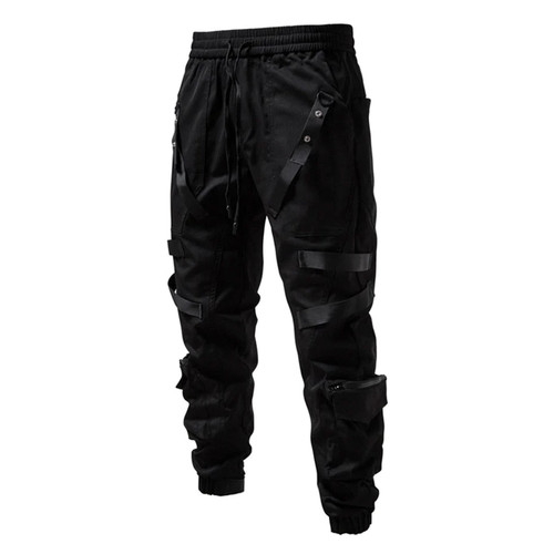 Pants Techwear Bandage Zipper Pockets Cargo Pants Joggers Men Black Hip Hop Streetwear Trousers