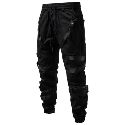 Pants Techwear Bandage Zipper Pockets Cargo Pants Joggers Men Black Hip Hop Streetwear Trousers
