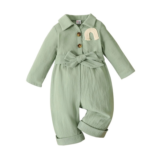 100% Cotton Baby Girl Clothes New Born Overalls Jumpsuit Romper Infant Newborn Rainbow Solid Long-sleeve Belted