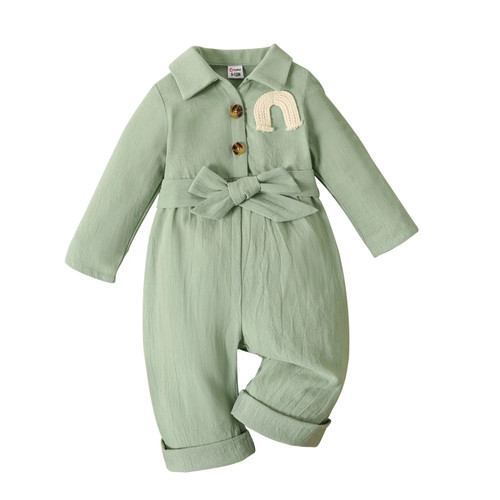 100% Cotton Baby Girl Clothes New Born Overalls Jumpsuit Romper Infant Newborn Rainbow Solid Long-sleeve Belted
