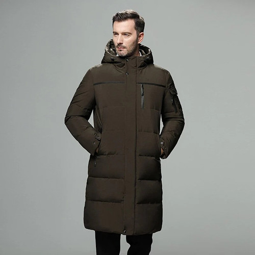 Winter Down Jacket Men Winter Coat Business Thicken Hooded Overcoat Comfortable Male Solid Color