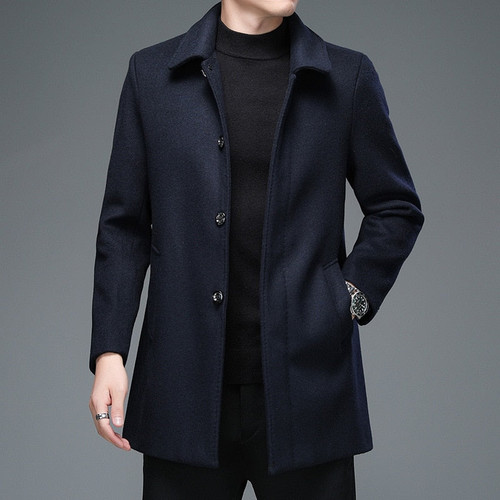 Mens Winter Jackets and Coats Business Casual Woolen Jackets Coats Long Overcoat Men Turn Down Collar Wool Blends