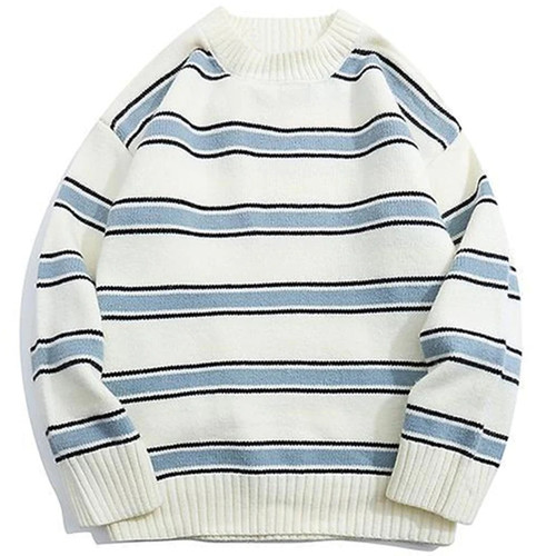 Striped Oversized Sweater Autumn New Style Round Neck Spliced Color Loose Couples Hip Hop Knitted Sweater