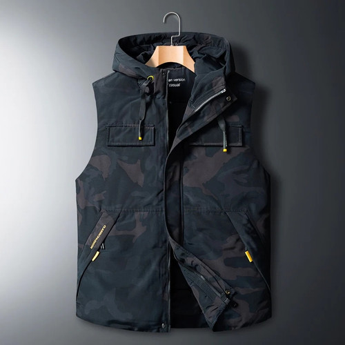 Autumn Winter Sleeveless Jacket Down Vest Men's Warm Thick Hooded Coats Padded Waistcoat