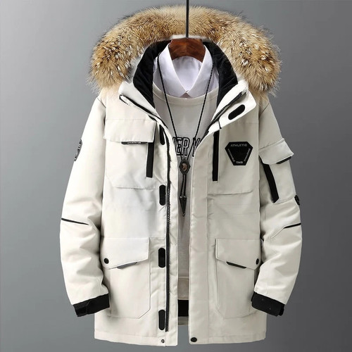 -30 Degree Down Parkas Men Winter Thick Warm Jacket Casual Fur Collar Hooded White Duck Down Jacket Male Windbreaker Overcoat