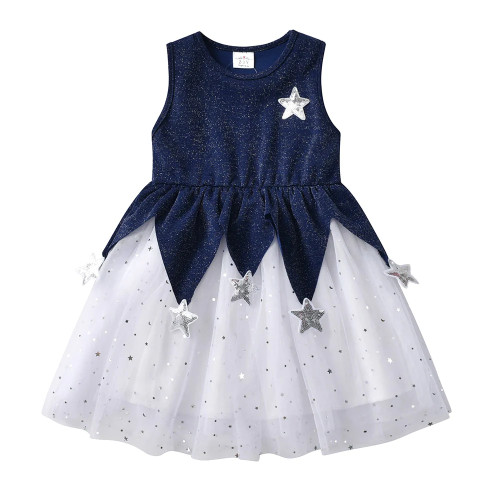 Girls Dress Summer Kids Star Sequins Sleeveless Dresses Sweet Party Mesh Princess Dress for Kids Children Costumes