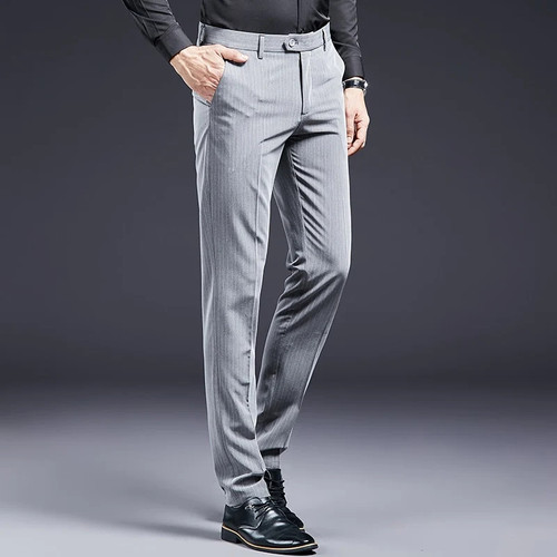 High Quality Men Suit Pants Smart Casual Office Trousers Business Pants For Men Wedding Party Dress Trousers Mens Stripe Pants