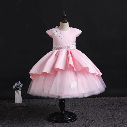 flower Dresses for girls with headband tutu pearl belt princess party Wedding baby girl dress bridesmaid Kids elegant dress 1-6Y