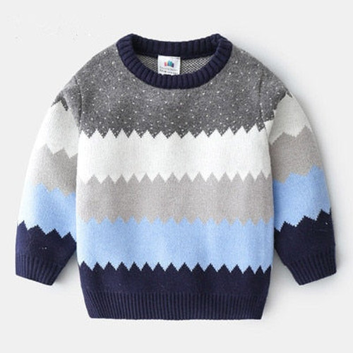 Winter New Years Children Handsome Pullover Knitted Tops Mix Color Patchwork Sweater For Kids Baby Boy