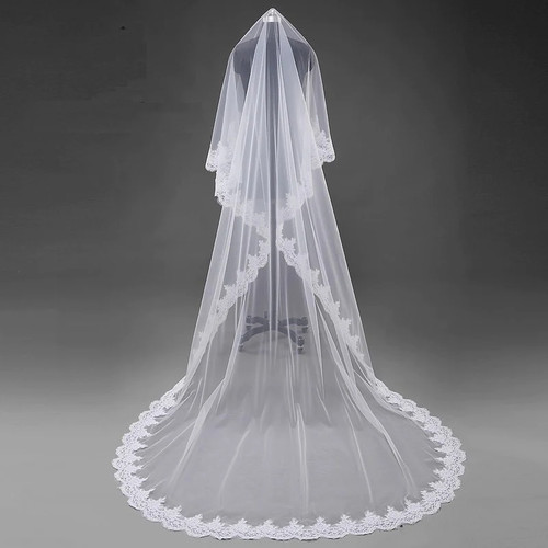 Style high quality beautiful  flowers lace wedding dress veil about 3M lace veil  bride veil ball gown veil